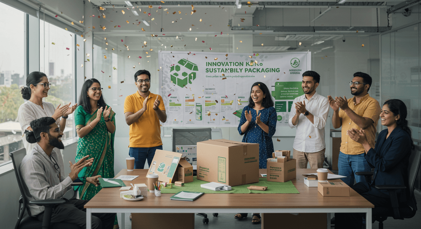 Team celebrating a sustainable packaging innovation